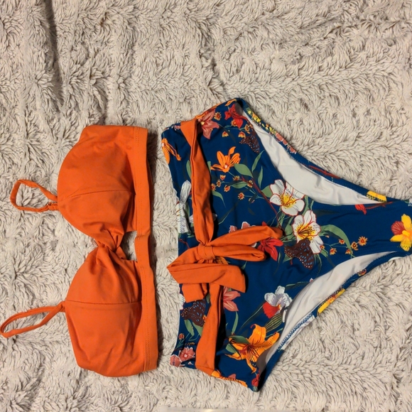 Cupshe Swim Orange Floral Twist Bikini Large Multicolor Poshmark